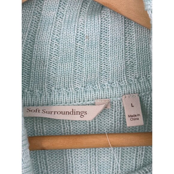 Soft Surroundings Favila Striped Cowl Neck Sweater Ribbed Mint Teal Large NEW - Picture 4 of 6